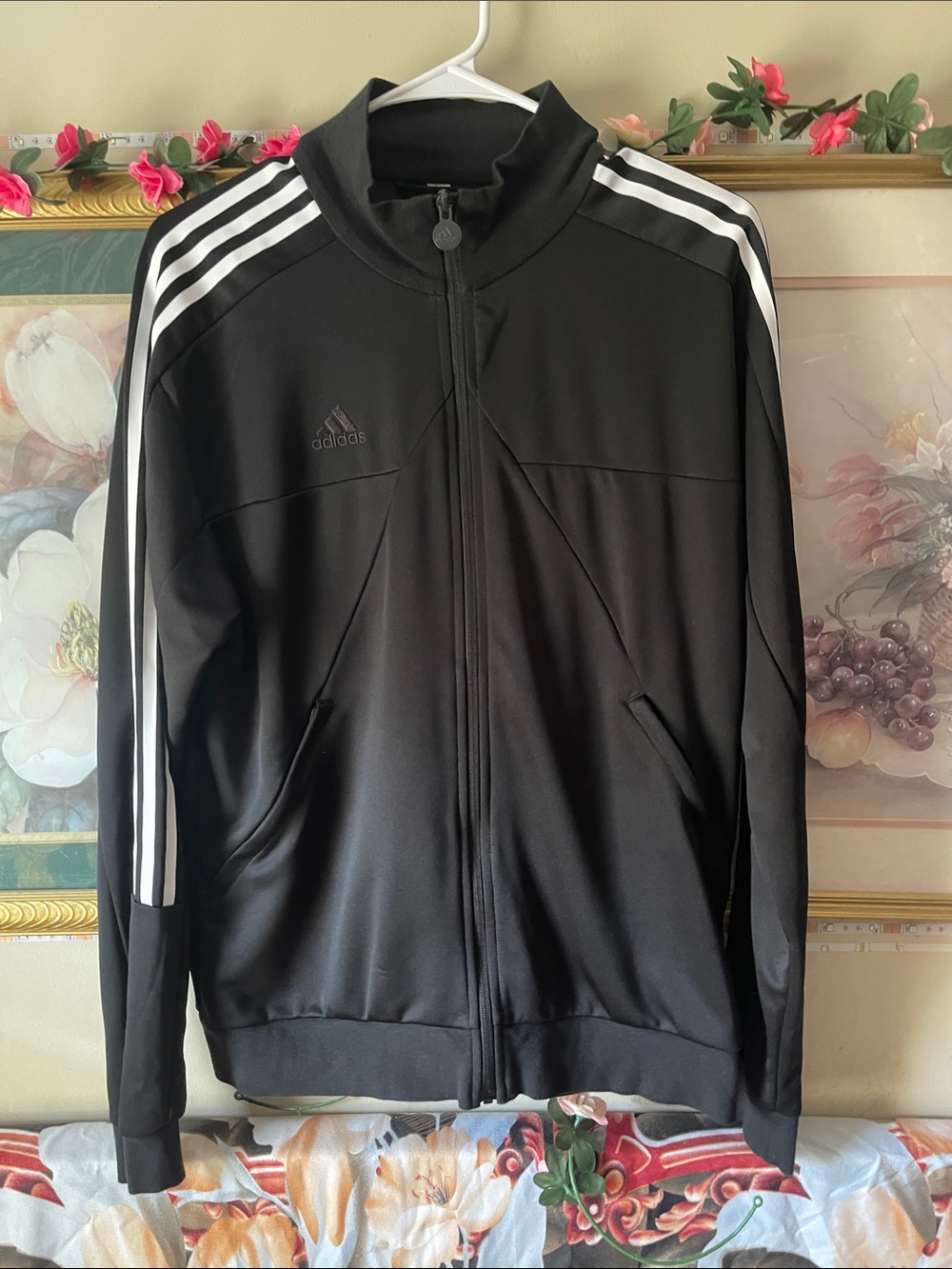 adidas Black Track Jacket with White Shoulder Stripes